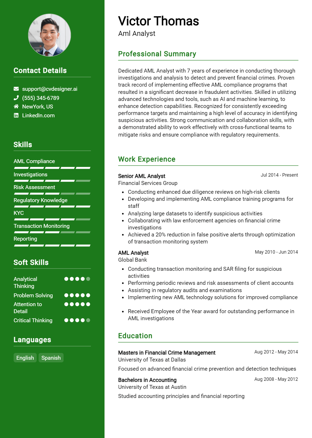 AML Analyst Resume Example for 2026: Free Downloadable Templates Preview