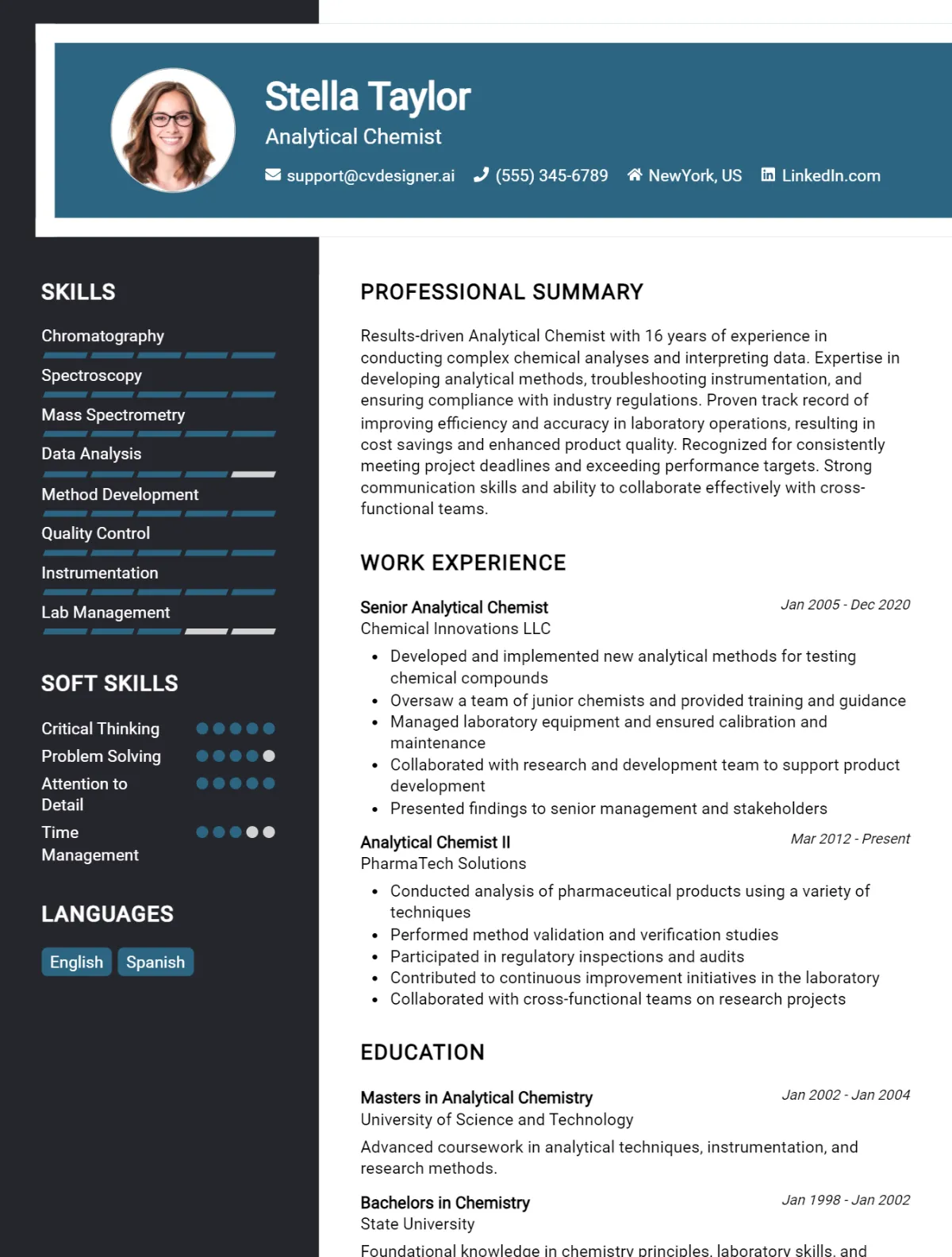 Analytical Chemist CV Example For 2026: Examples & Free Templates Preview
