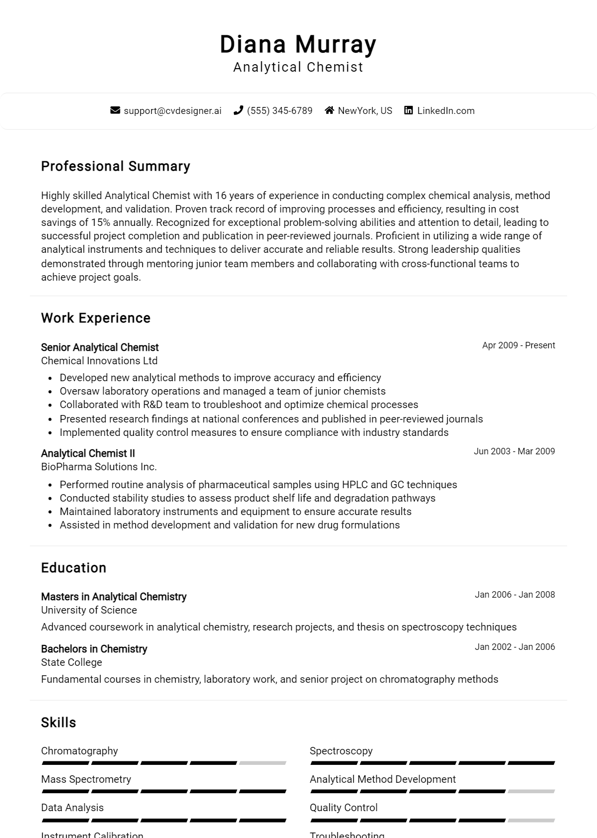 Analytical Chemist Resume Example for 2026: How to Craft a Winning CV Preview