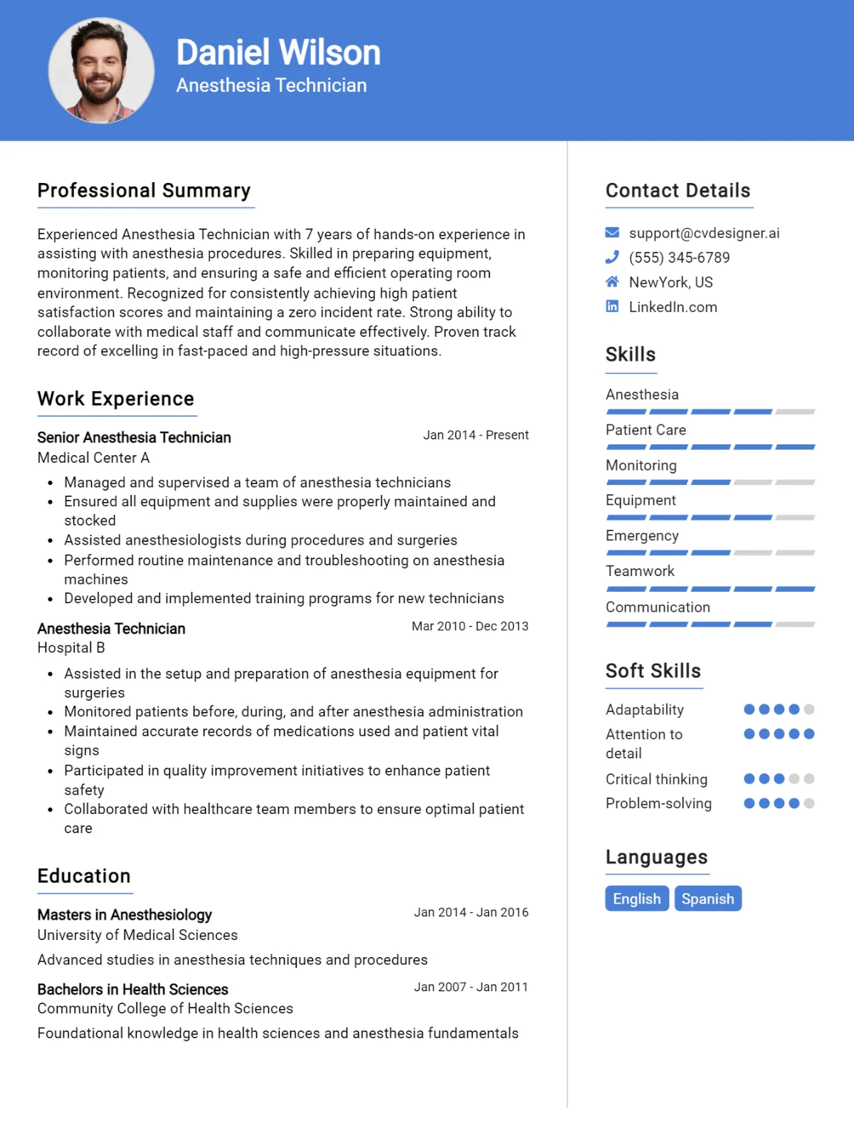 Anesthesia Technician CV Example For 2026: Tips & Templates Preview