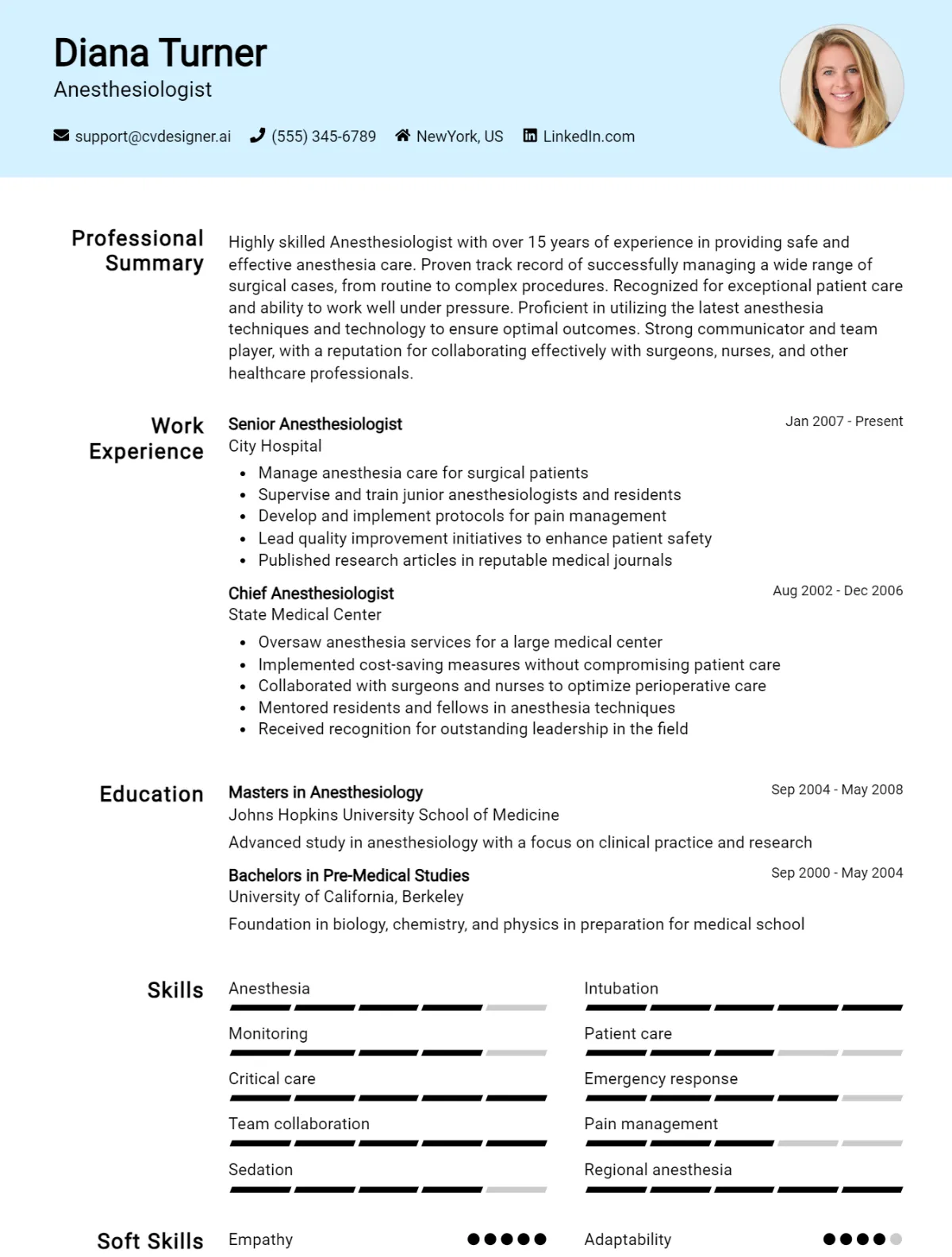Anesthesiologist CV Example For 2026: Free Downloadable Templates Preview