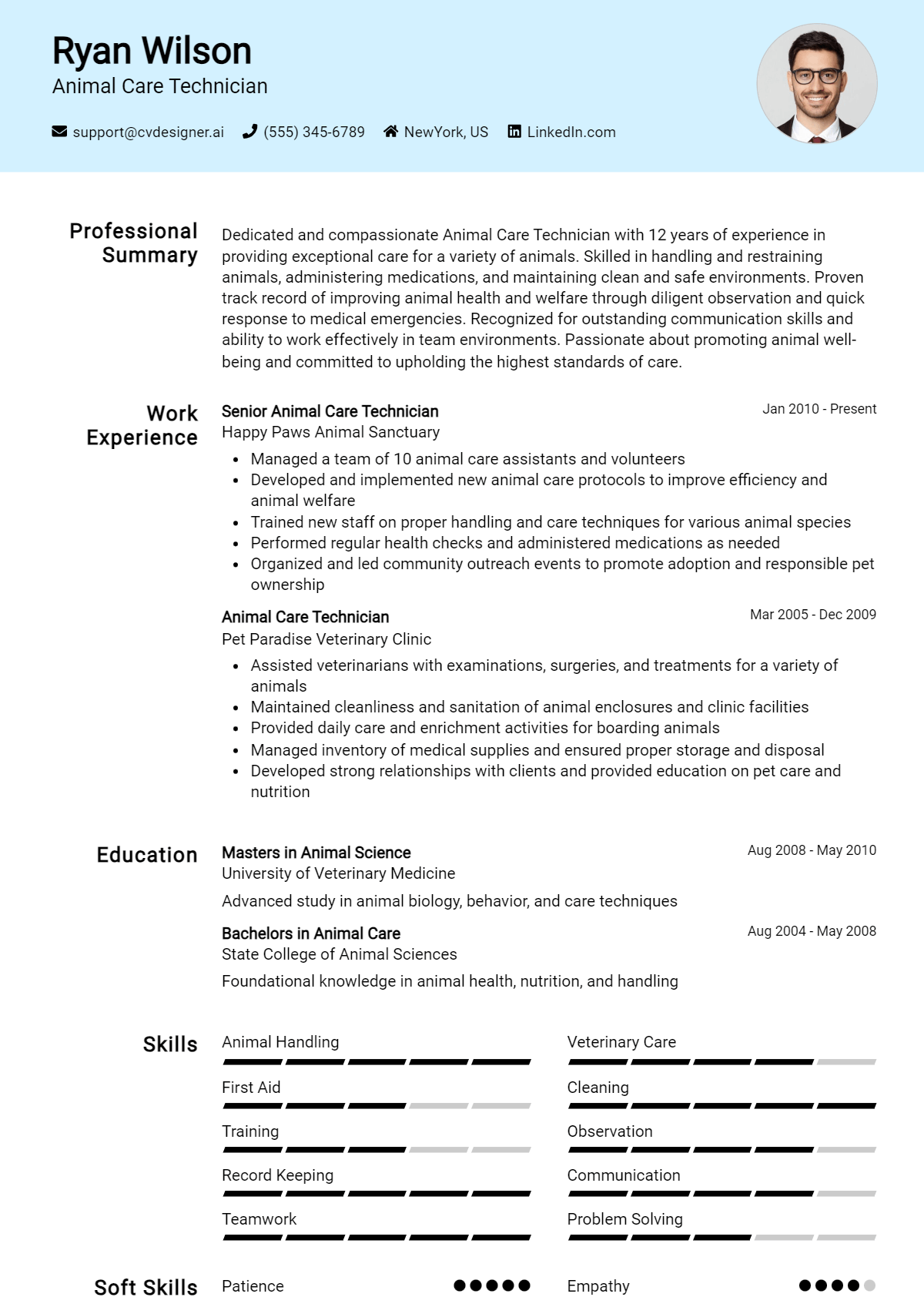 Animal Care Technician Resume Example for 2026: Writing Guide Preview