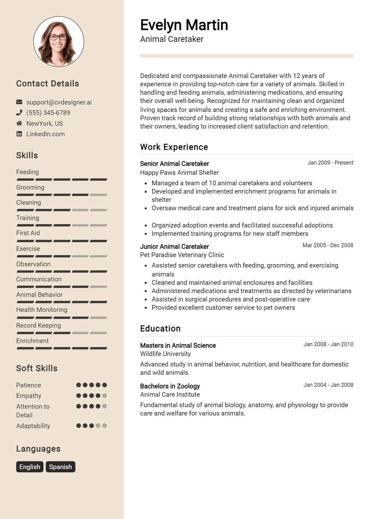 Animal Caretaker Resume Example for 2026: Effective Tips Preview