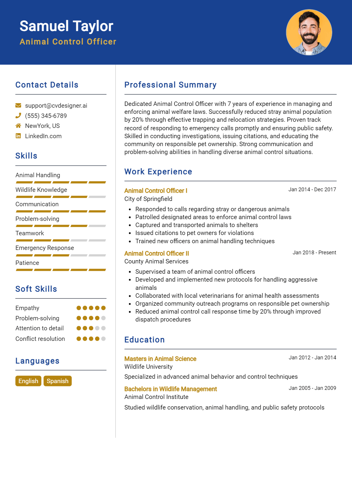 Animal Control Officer Resume Example for 2026: Tips & Templates Preview