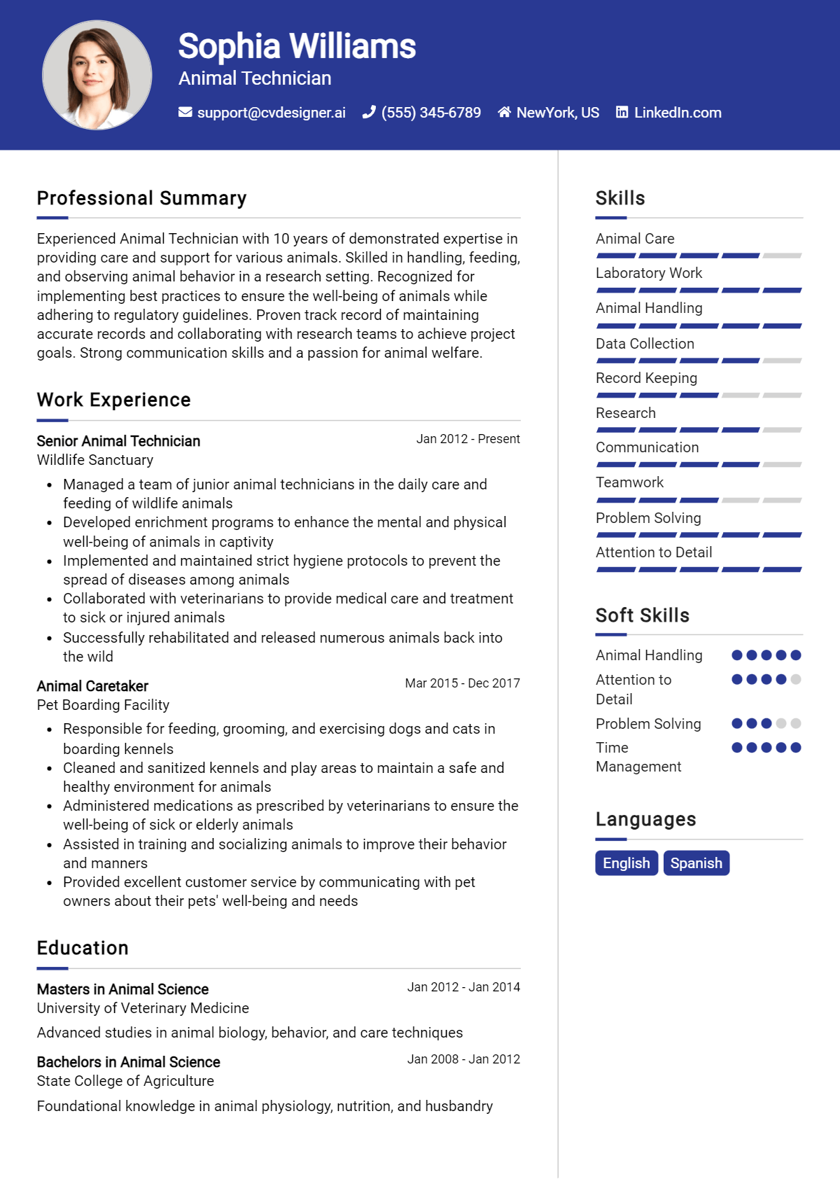 Animal Technician Resume Example for 2026: Effective Tips Preview