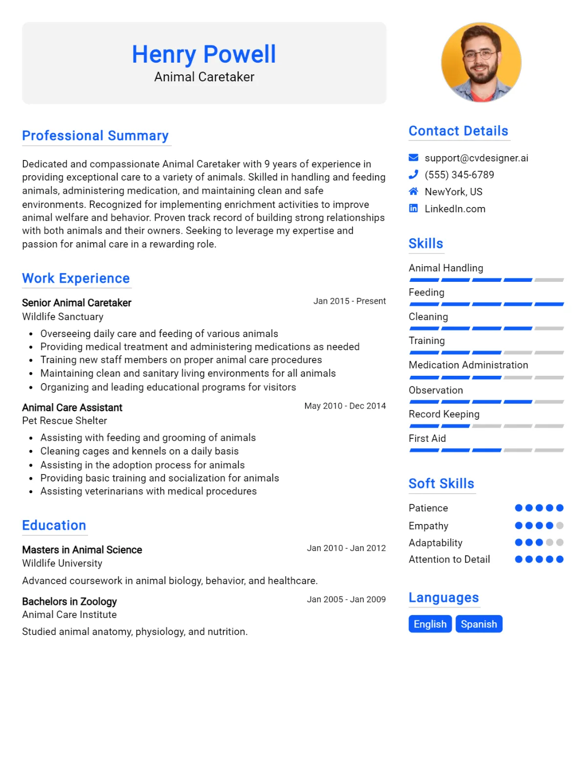 Animal Caretaker CV Example For 2026: Ultimate Guide Preview