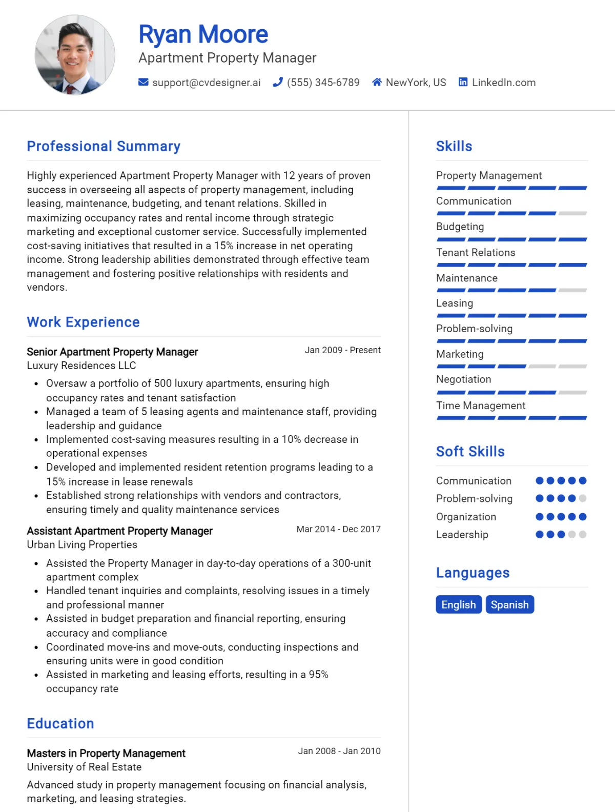 Apartment Property Manager CV Example For 2026: Examples & Free Templates Preview