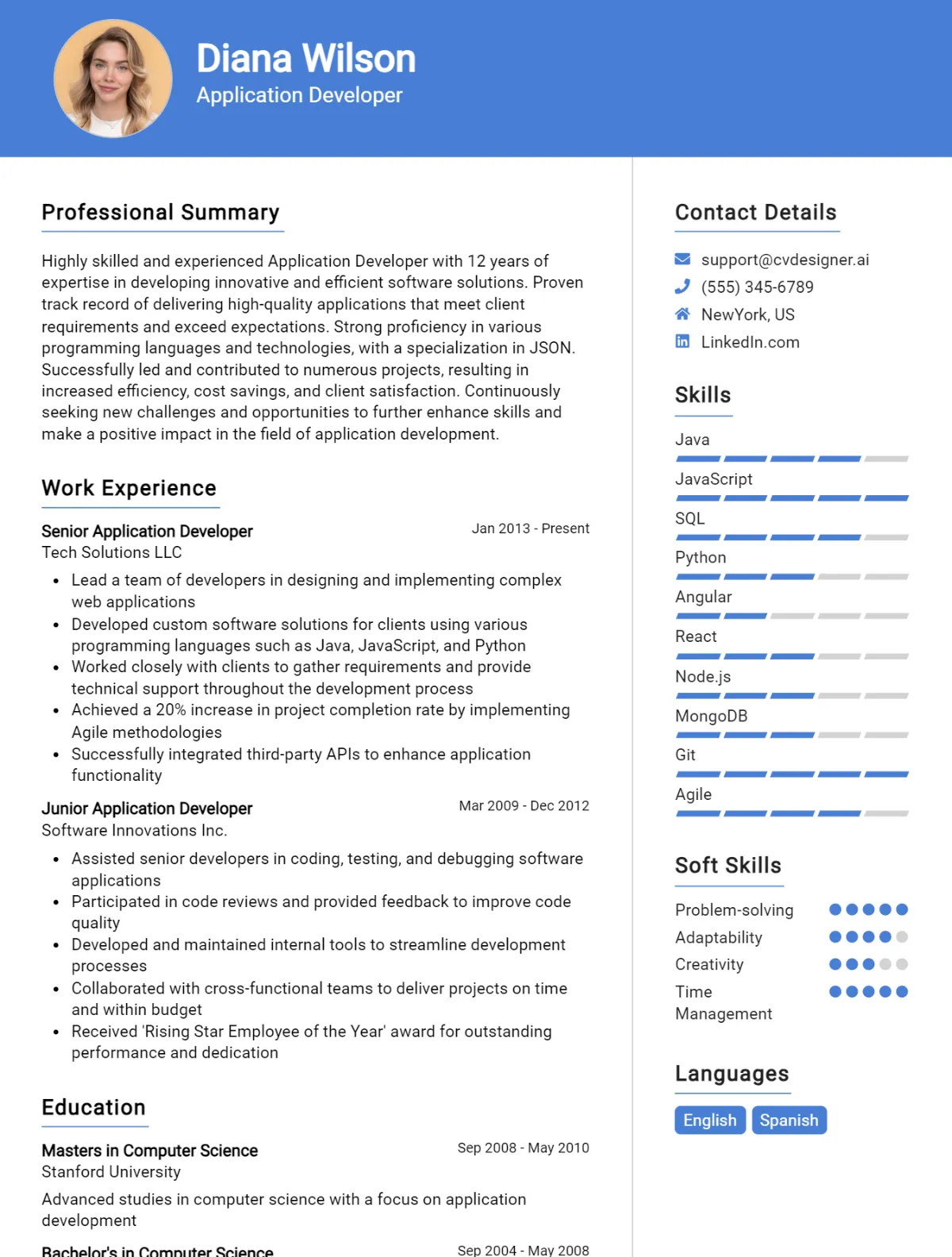 Application Developer CV Example For 2026: Free Downloadable Templates Preview