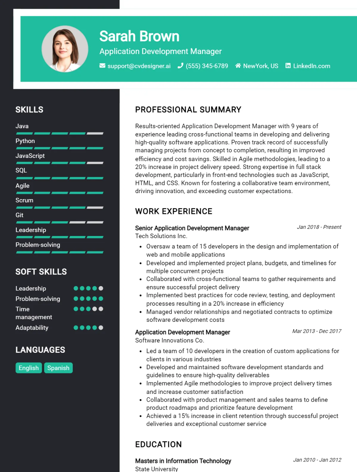 Application Development Manager CV Example For 2026: Free Downloadable Templates Preview