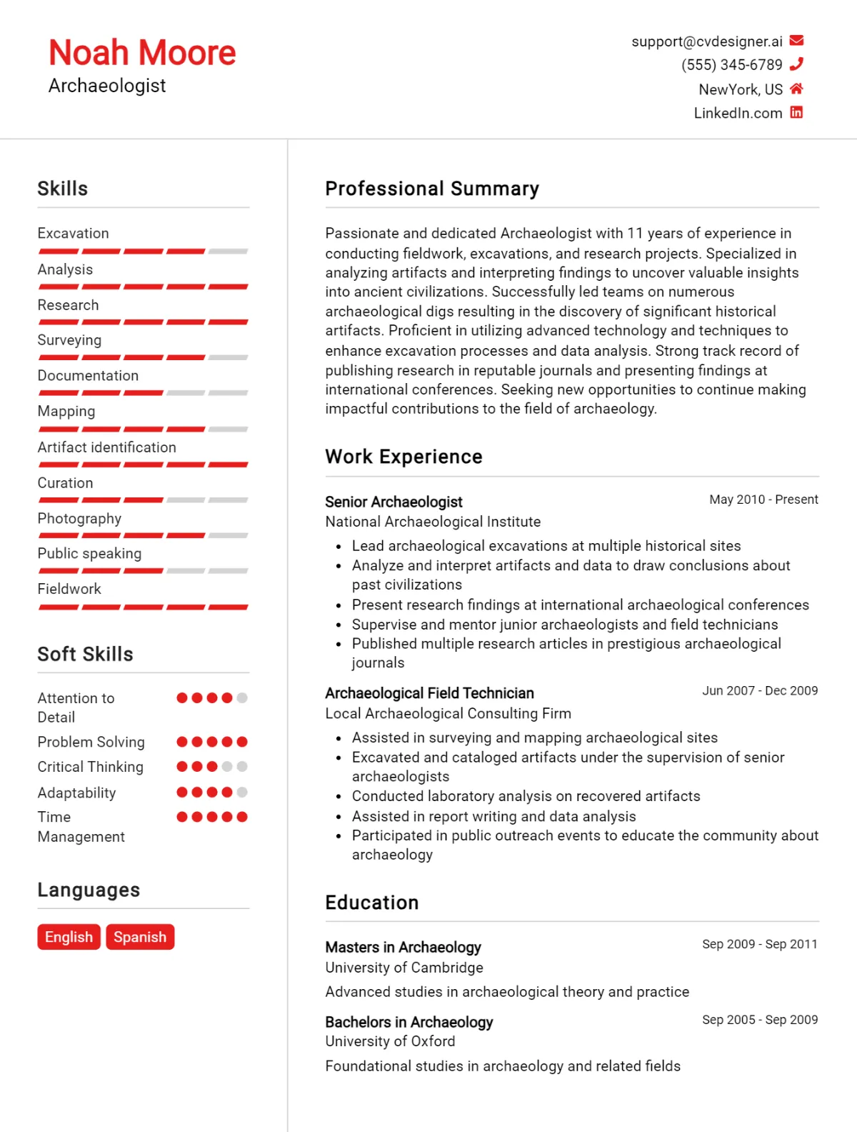 Archaeologist CV Example For 2026: Free Professional Templates Preview