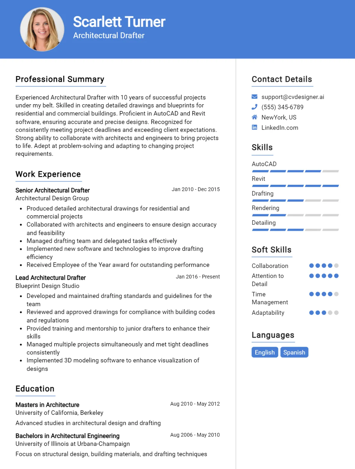 Architectural Drafter CV Example For 2026: Ultimate Guide Preview