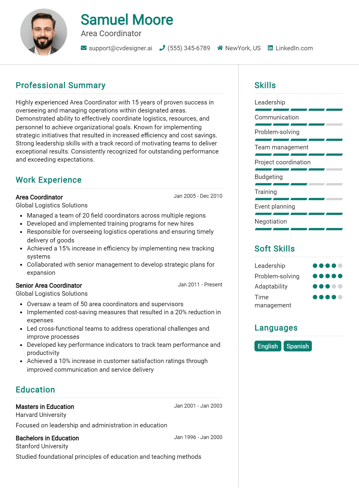 Area Coordinator Resume Example for 2026: Free Examples Preview