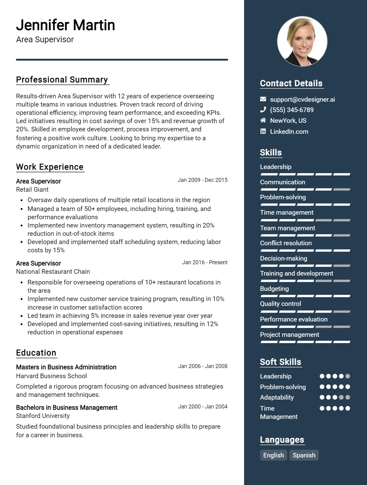 Area Supervisor CV Example For 2026: Free Downloadable Templates Preview