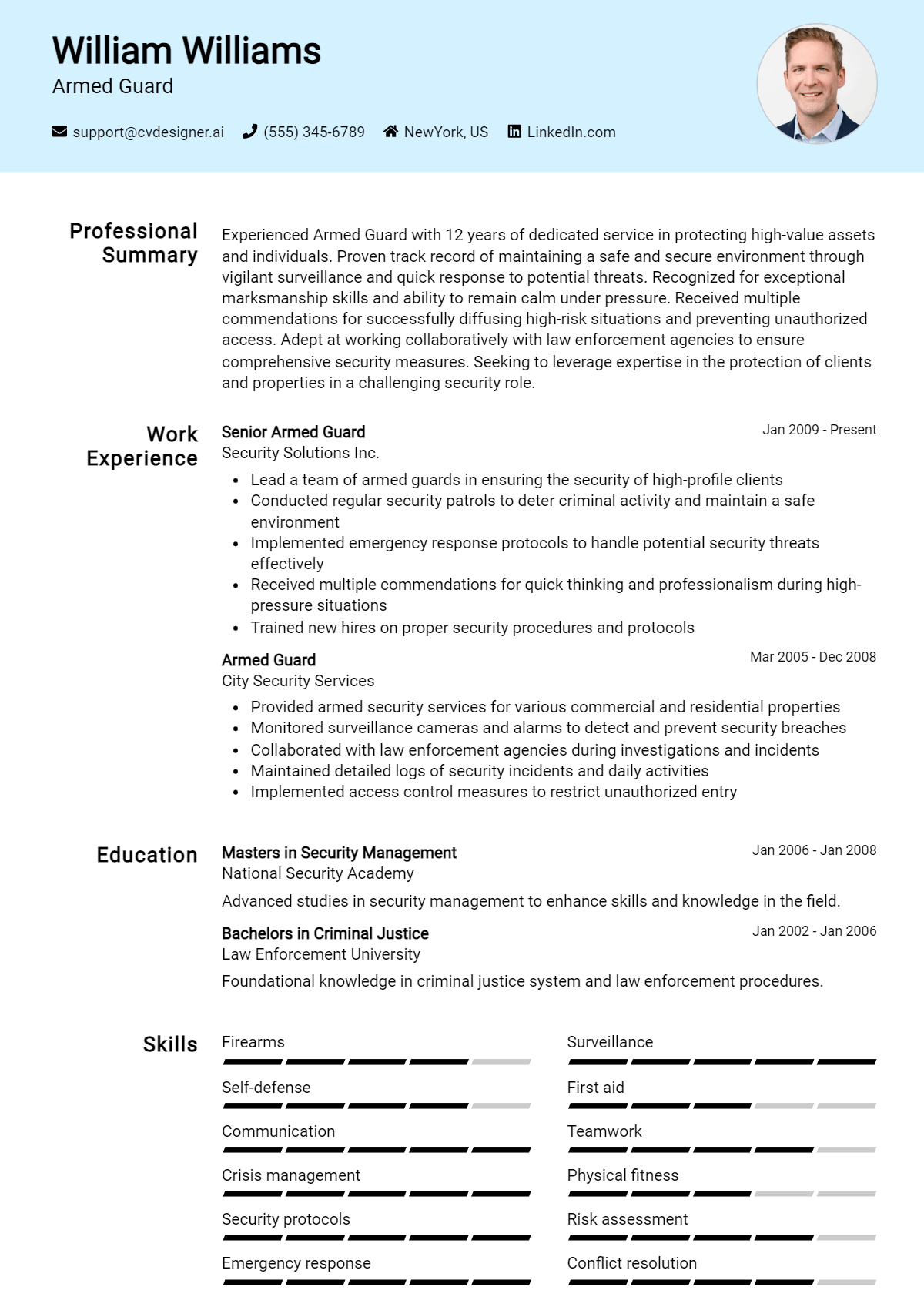 Armed Guard Resume Example for 2026: Free Templates Preview