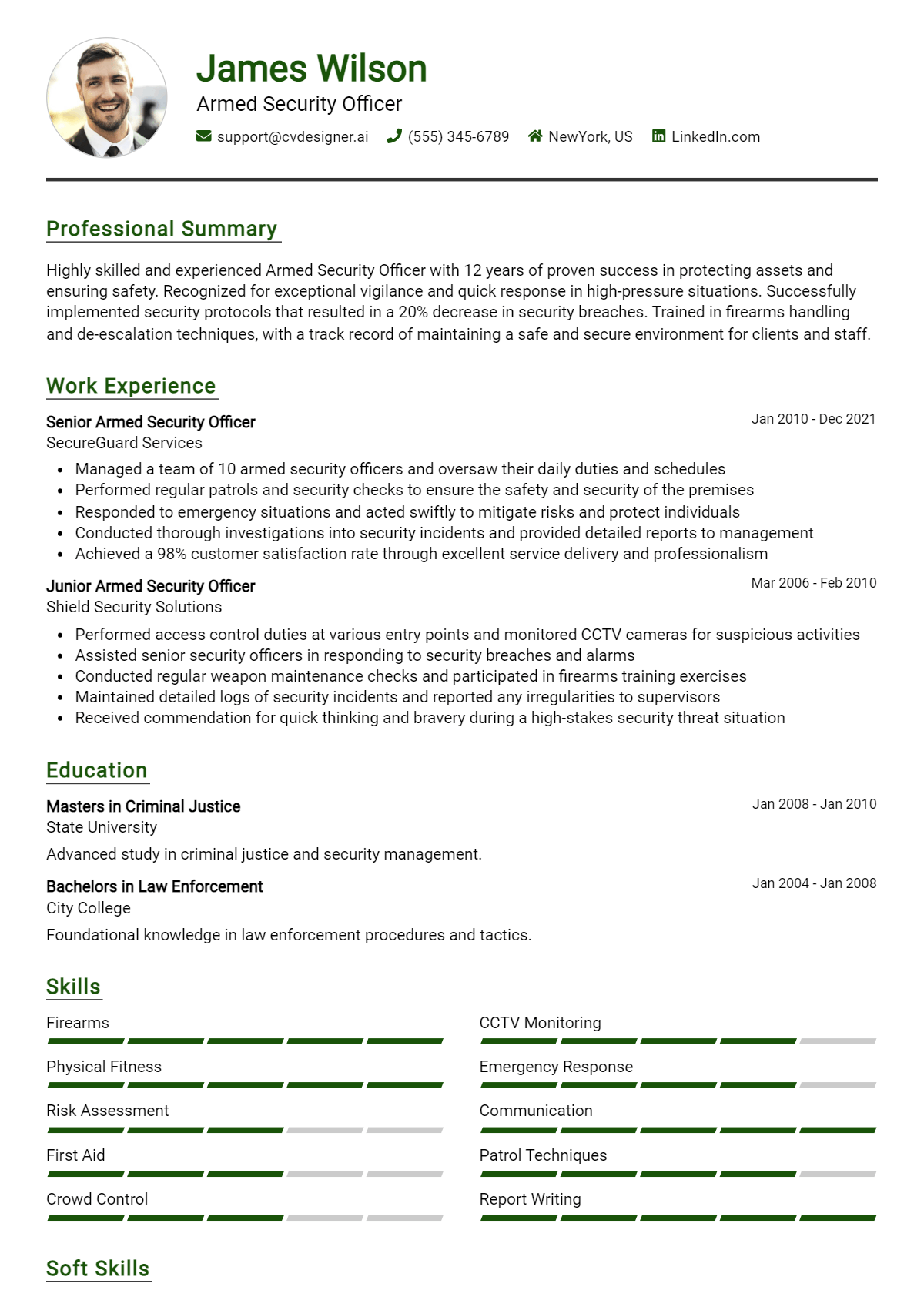 Armed Security Officer Resume Example for 2026: Tips & Templates Preview