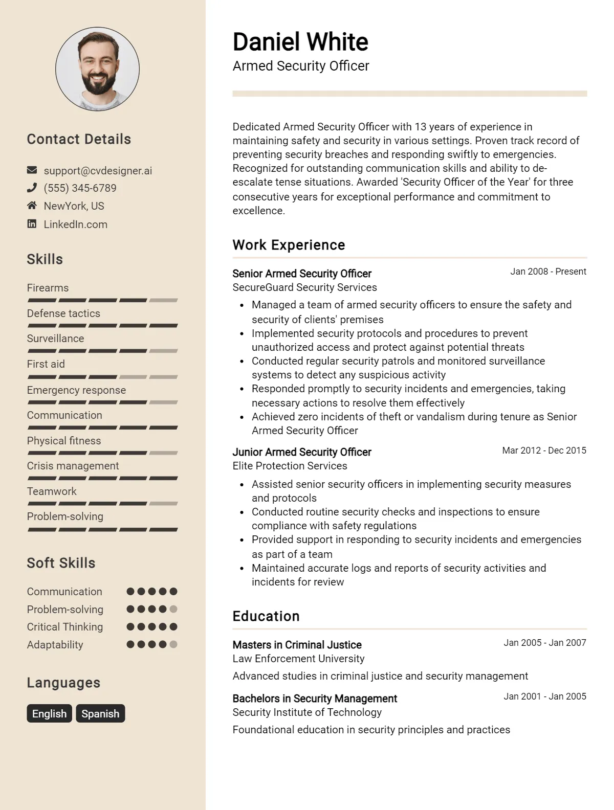 Armed Security Officer CV Example For 2026: Examples & Free Templates Preview