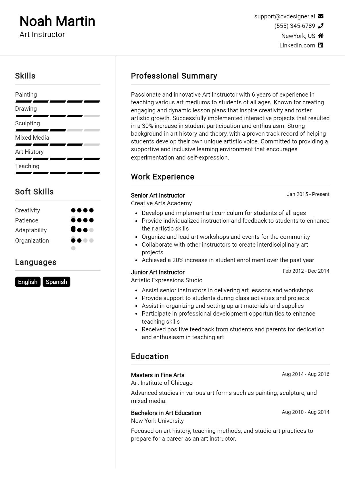 Art Instructor Resume Example for 2026: Effective CV Writing Tips Preview