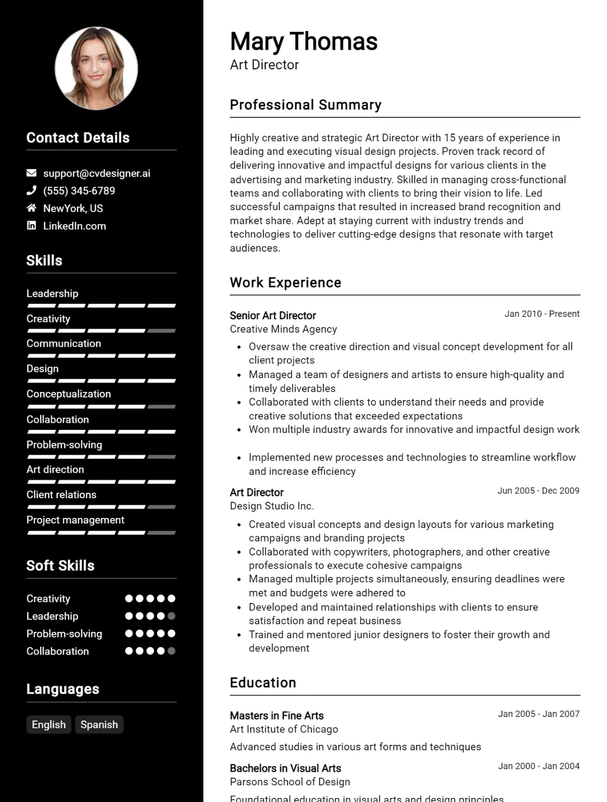 Art Director CV Example For 2026: Examples & Free Templates Preview
