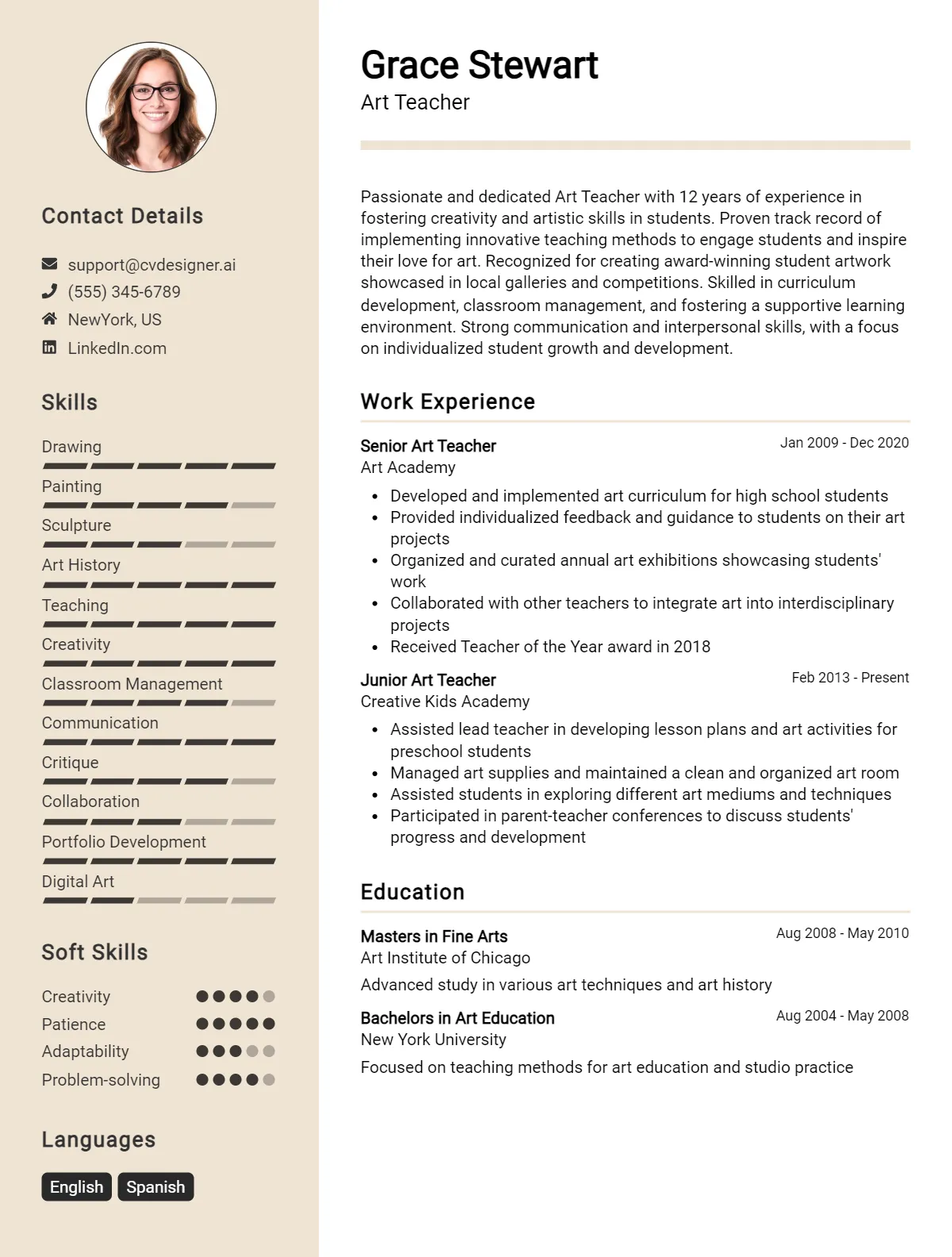 Art Teacher CV Example For 2026: How to Craft a Winning CV Preview