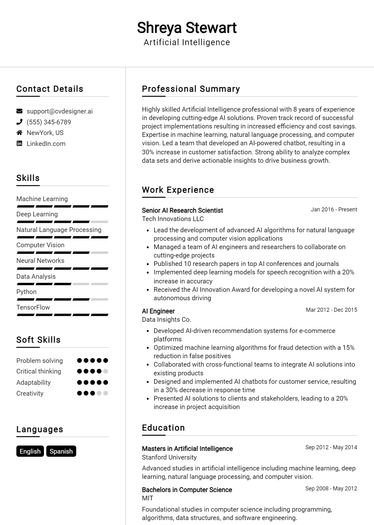 16 Artificial Intelligence CV Examples & Templates for 2026: Best Tips Preview