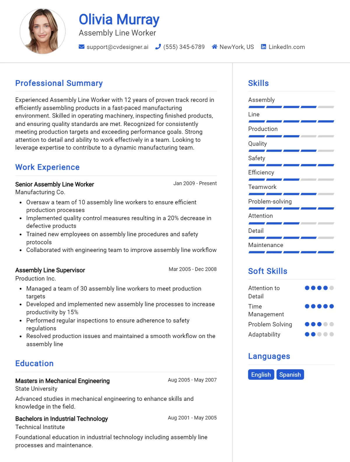 Assembly Line Worker CV Example For 2026: Strategies & Templates Preview