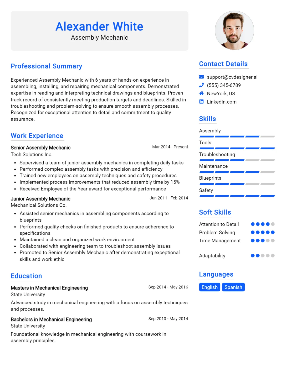 Assembly Mechanic CV Example For 2026: Examples & Free Templates Preview