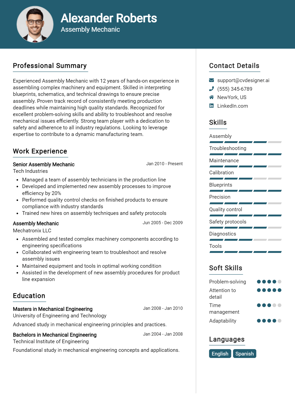 Assembly Mechanic Resume Example for 2026: Tips & Templates Preview