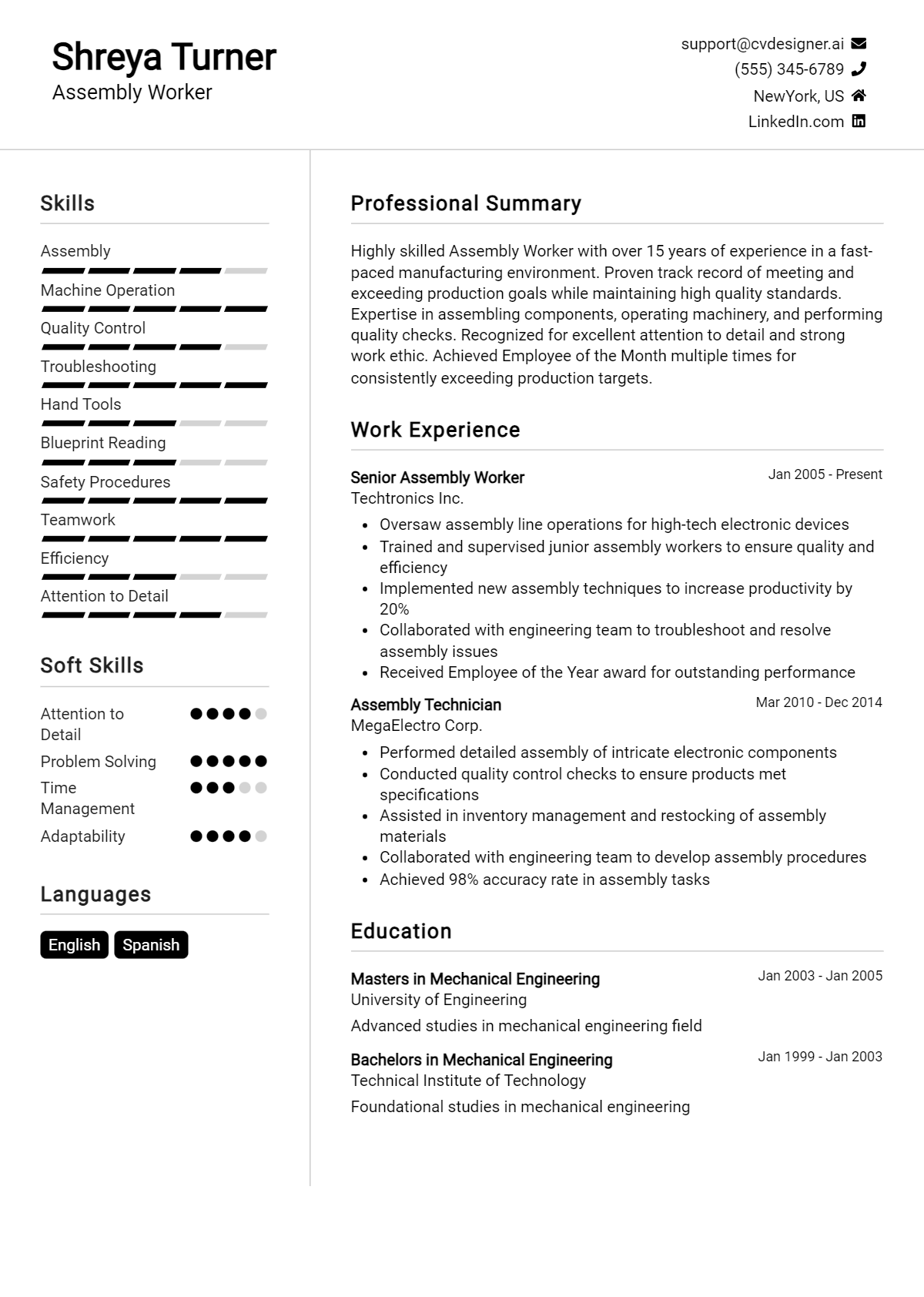 Assembly Worker Resume Example for 2026: Best Tips & Templates Preview