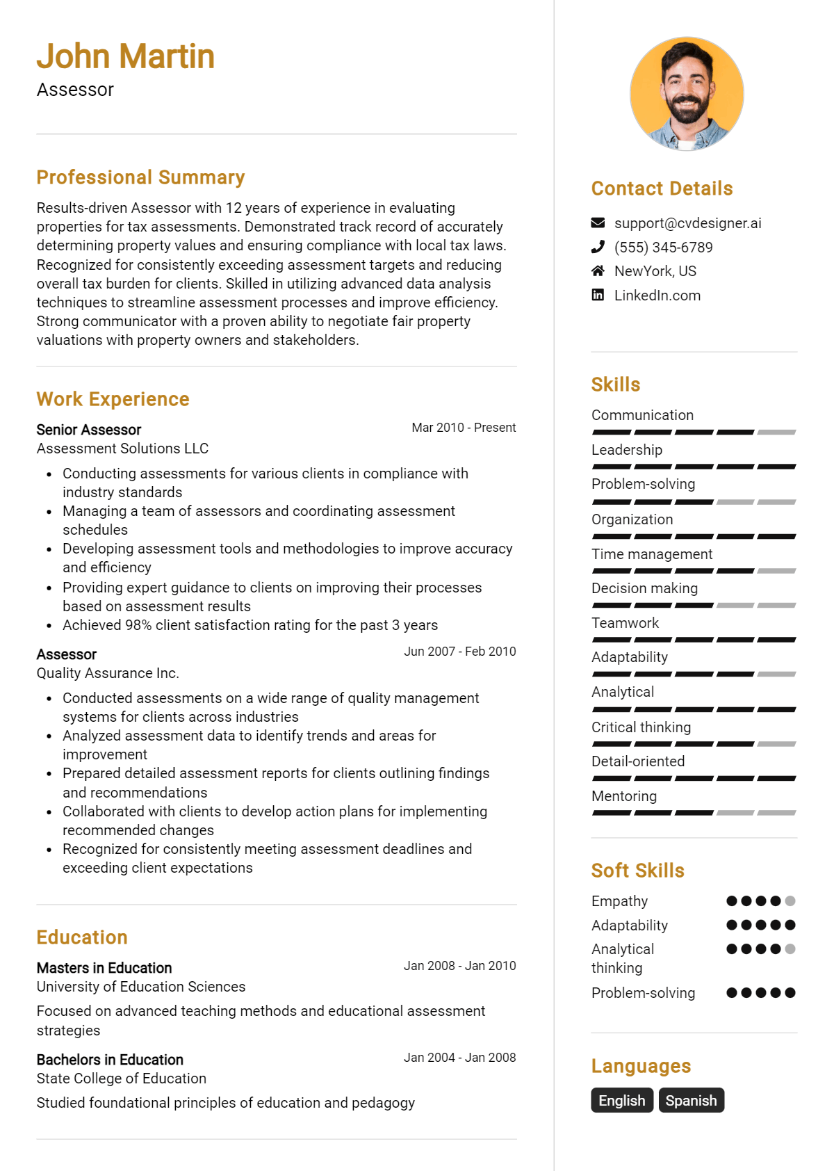 Assessor Resume Example for 2026: Examples & Free Templates Preview