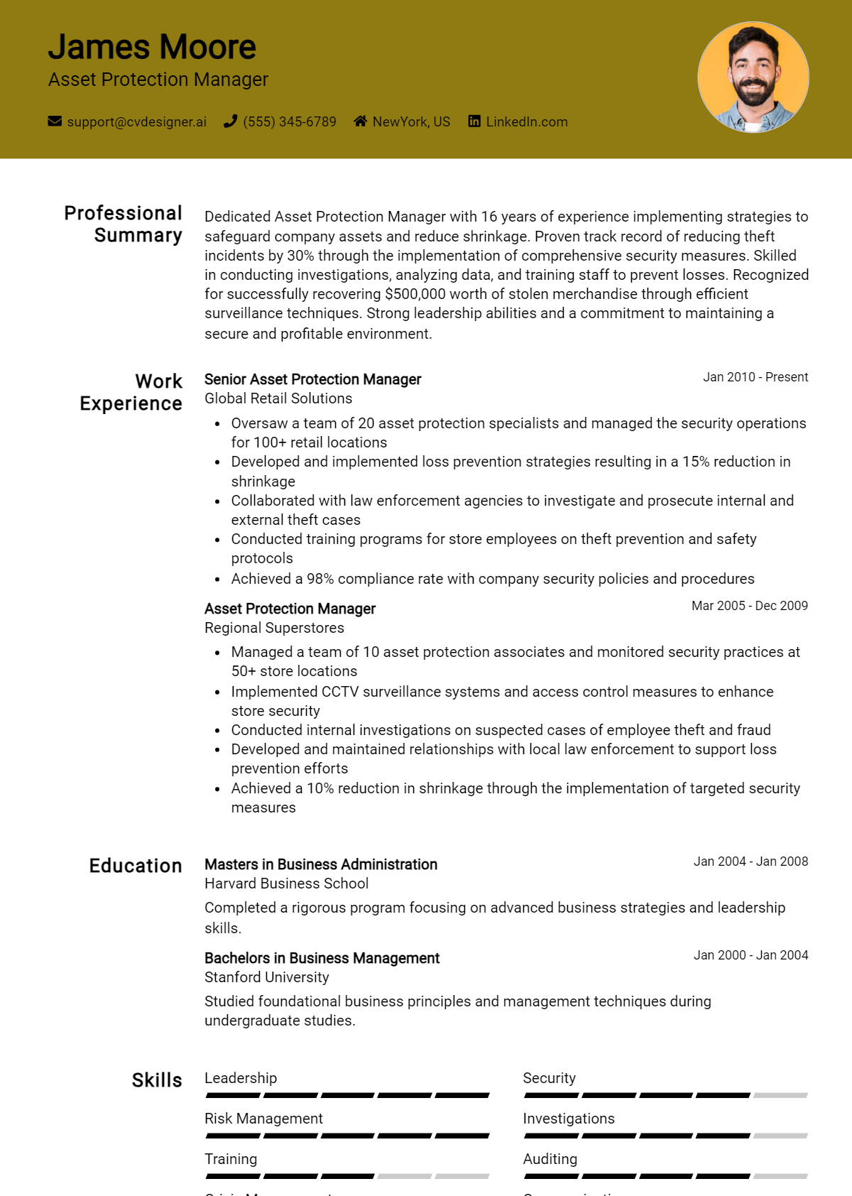 Asset Protection Manager Resume Example for 2026: Tips & Templates Preview
