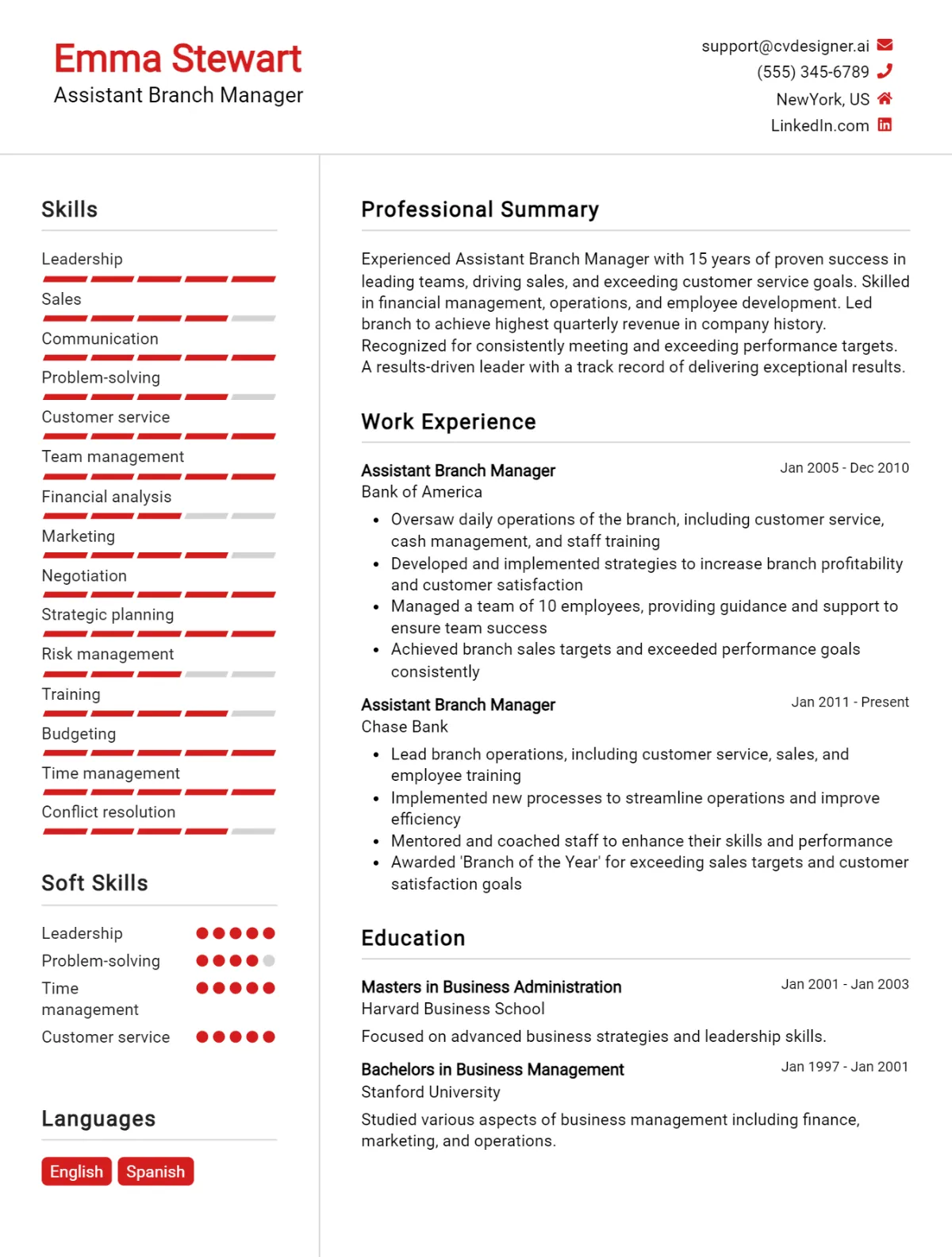 Assistant Branch Manager CV Example For 2026: Free Downloadable Templates Preview