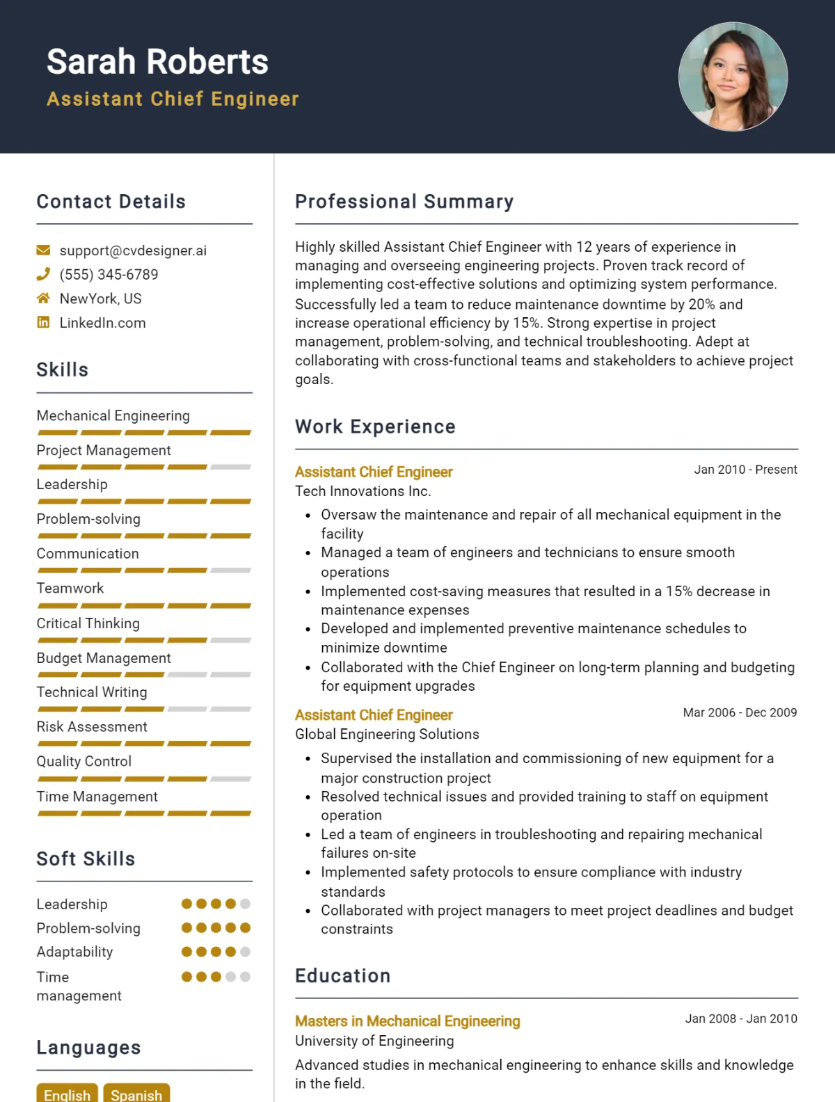 Assistant Chief Engineer CV Example For 2026: Top Tips & Samples Preview