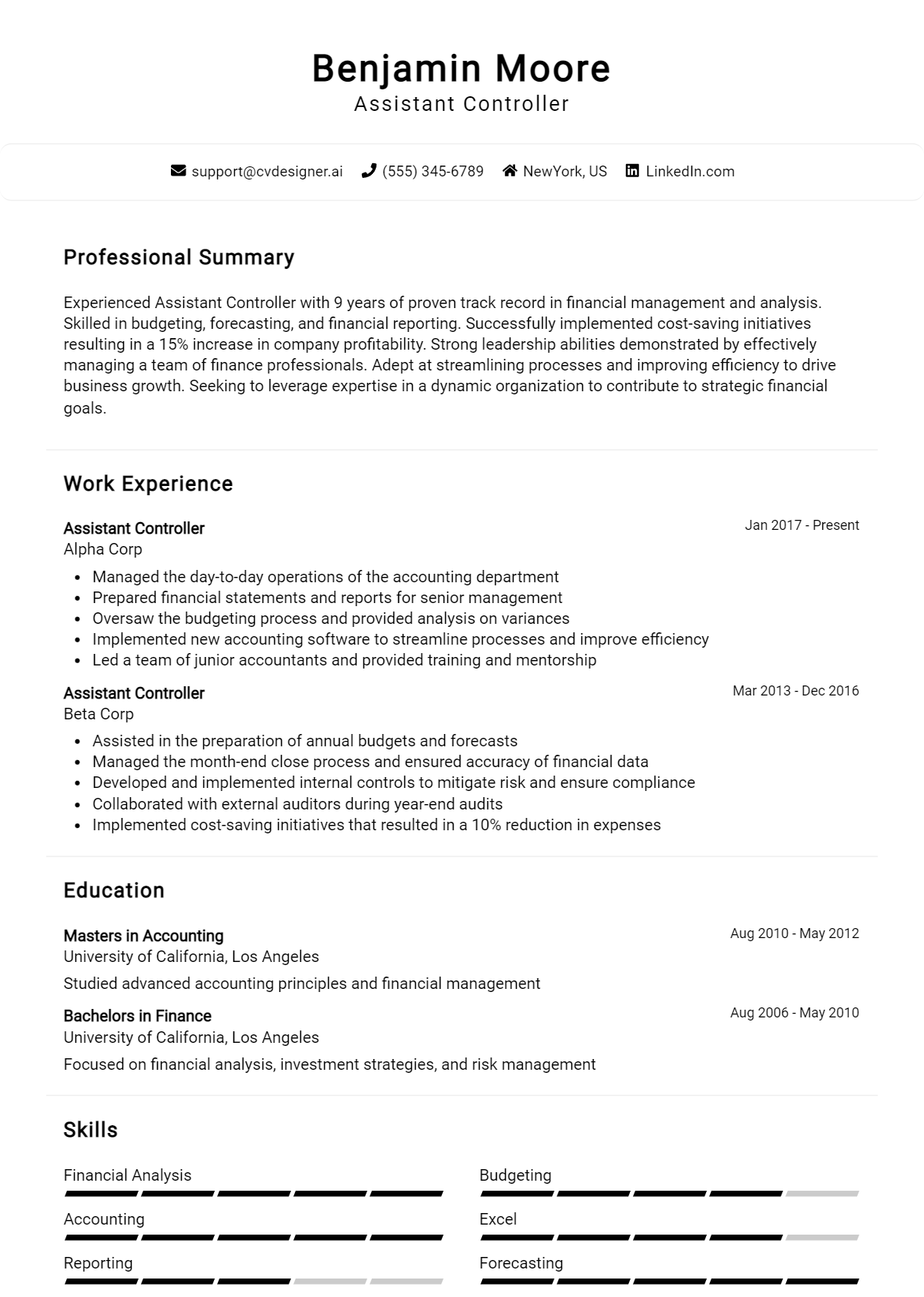 Assistant Controller Resume Example for 2026: Tips & Templates Preview