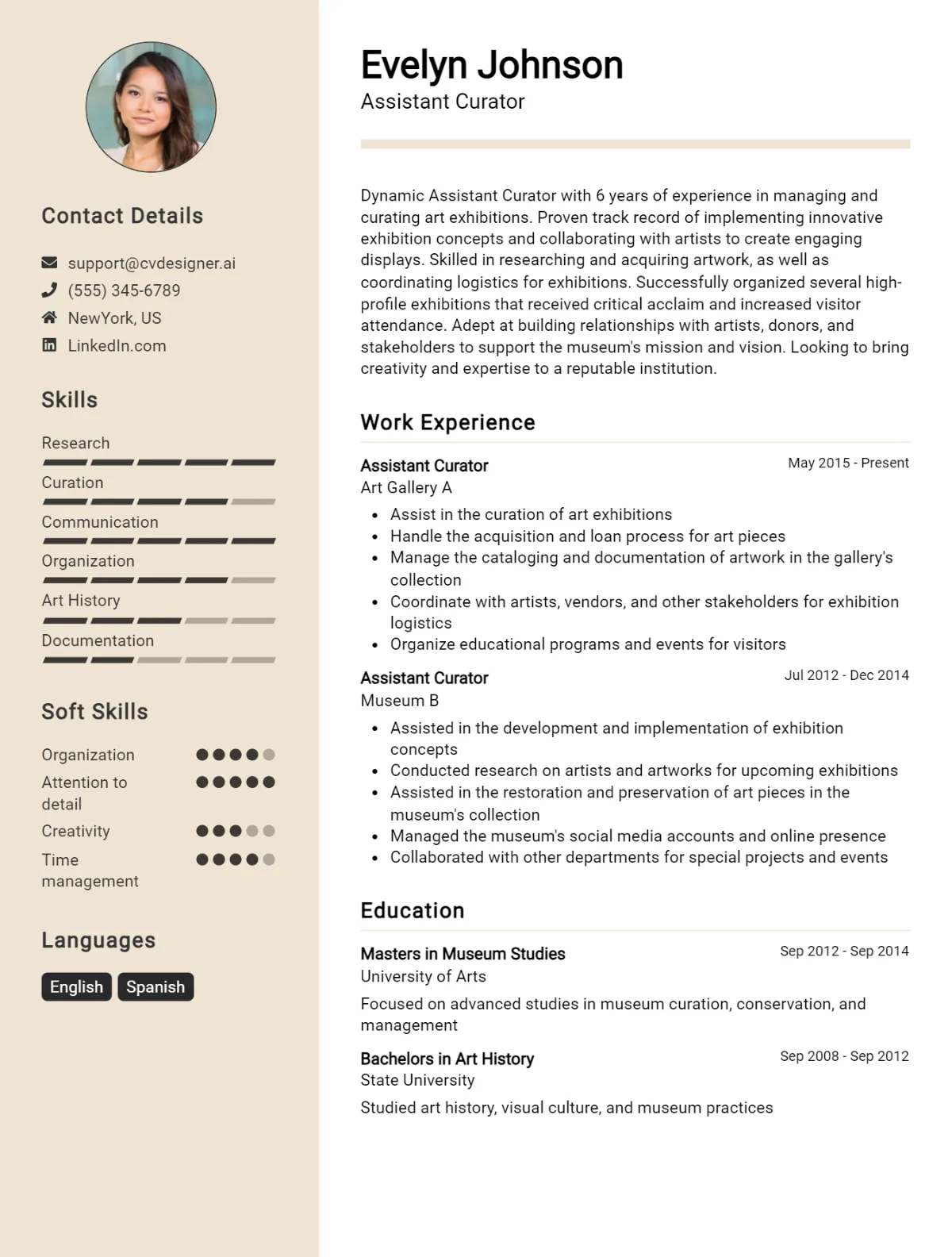 Assistant Curator CV Example For 2026: Free Downloadable Templates Preview