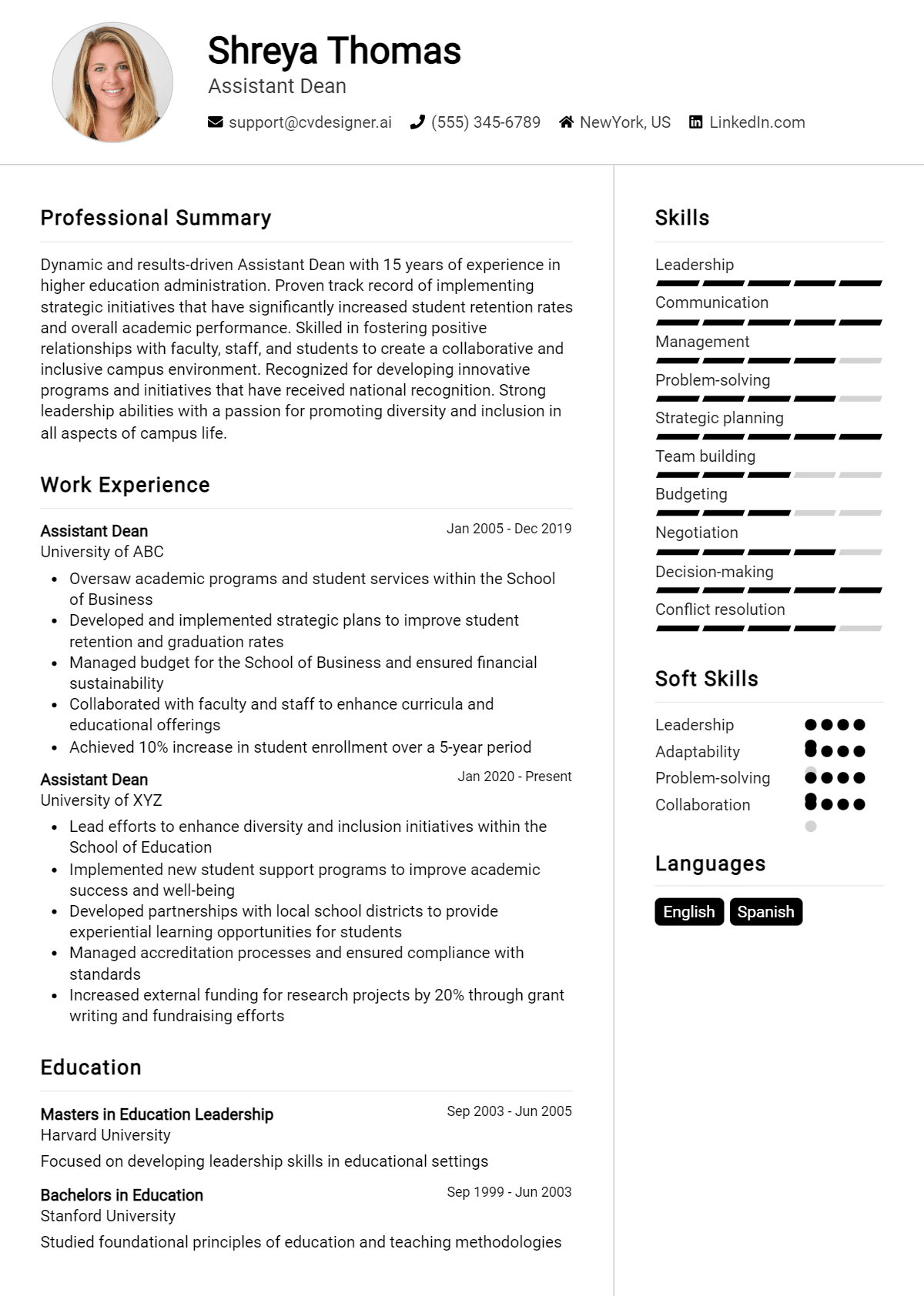 Assistant Dean Resume Example for 2026: Tips & Templates Preview
