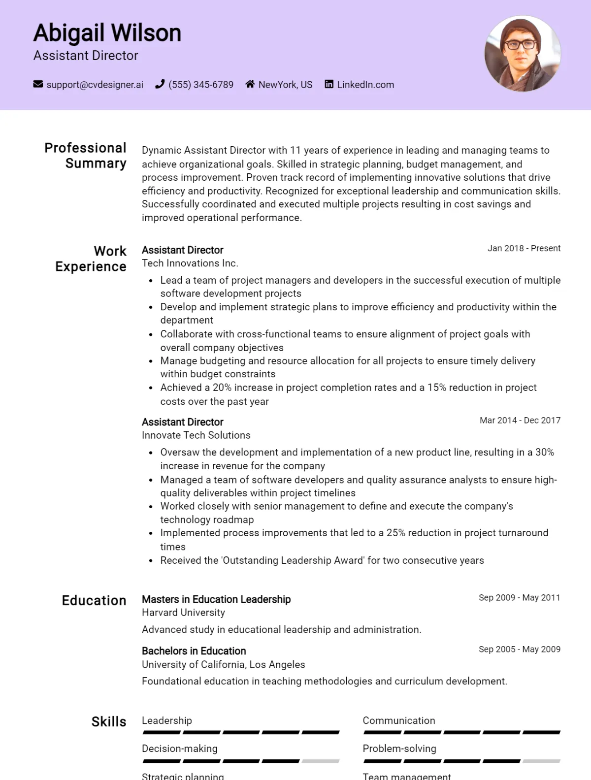 Assistant Director CV Example For 2026: Expert Tips & Templates Preview