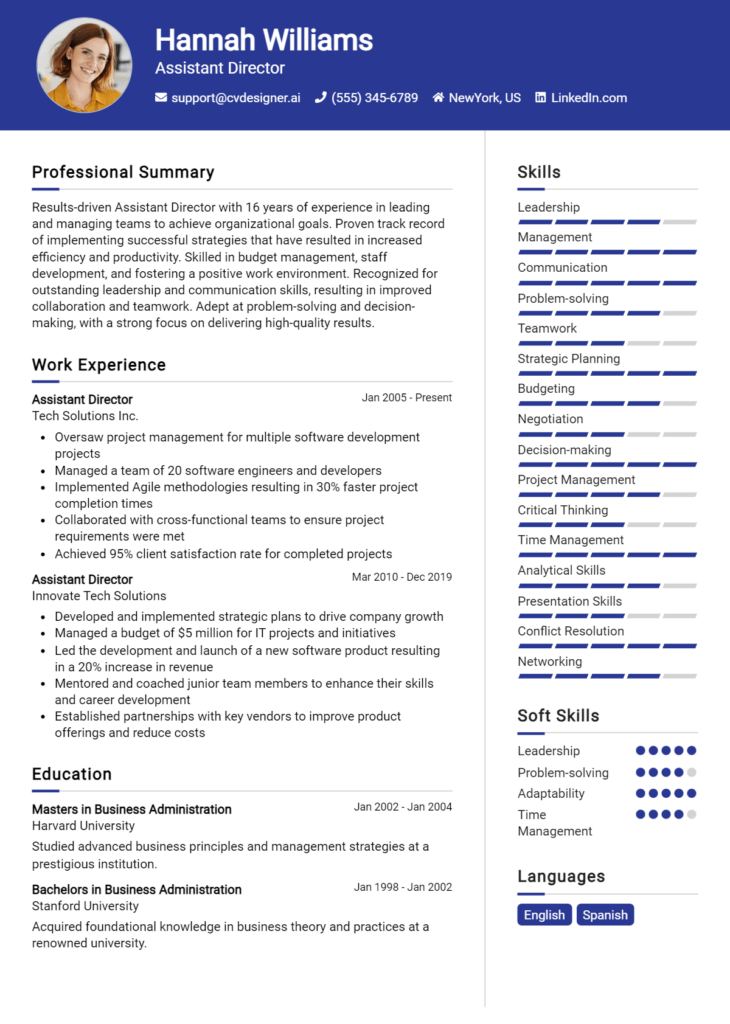 Assistant Director Resume Example