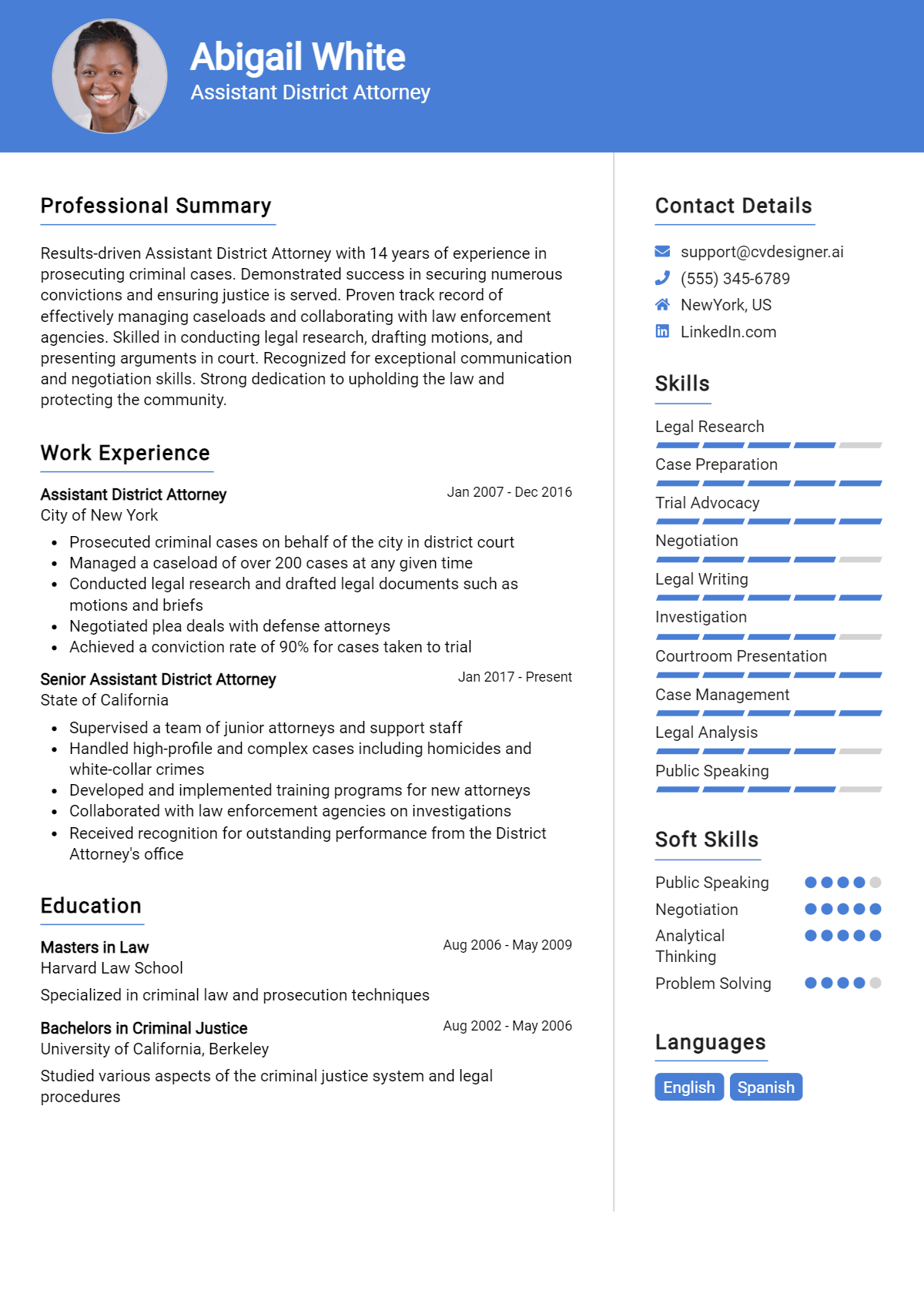 Assistant District Attorney Resume Example for 2026: Top CV Skills Preview