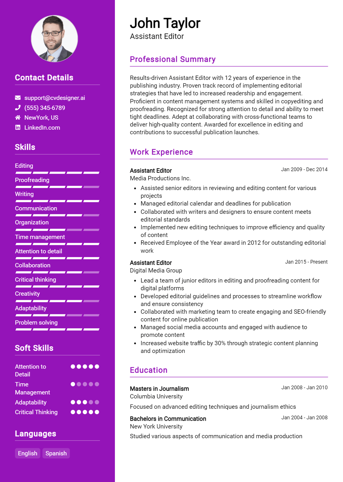 Assistant Editor Resume Example for 2026: Writing Guide Preview