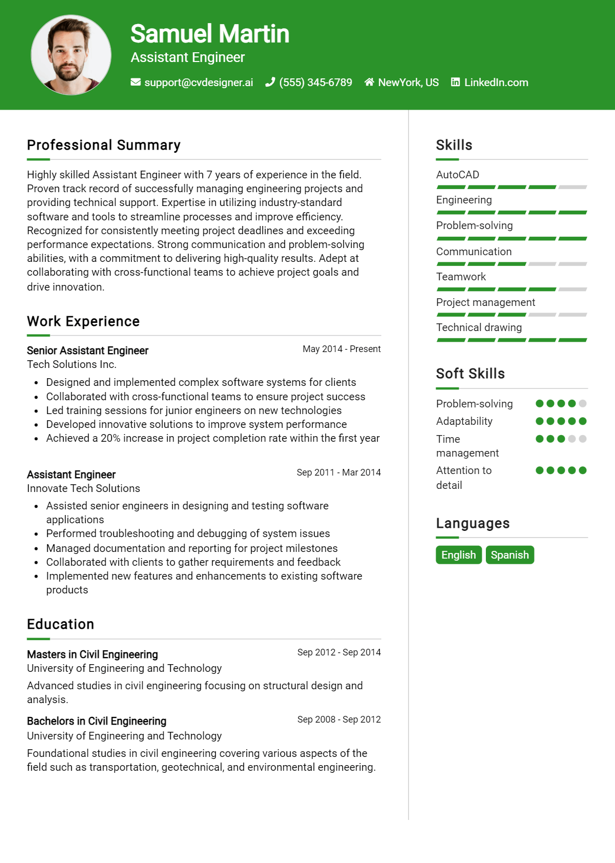 Assistant Engineer Resume Example for 2026: Samples & Best Practices Preview