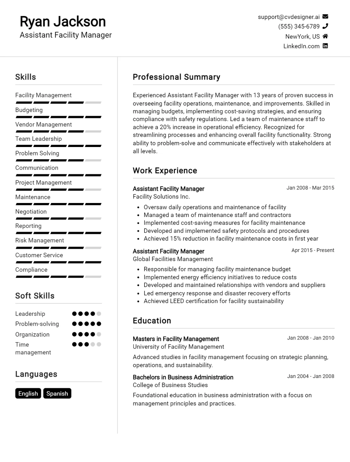 Assistant Facility Manager CV Example For 2026: Strategies & Templates Preview