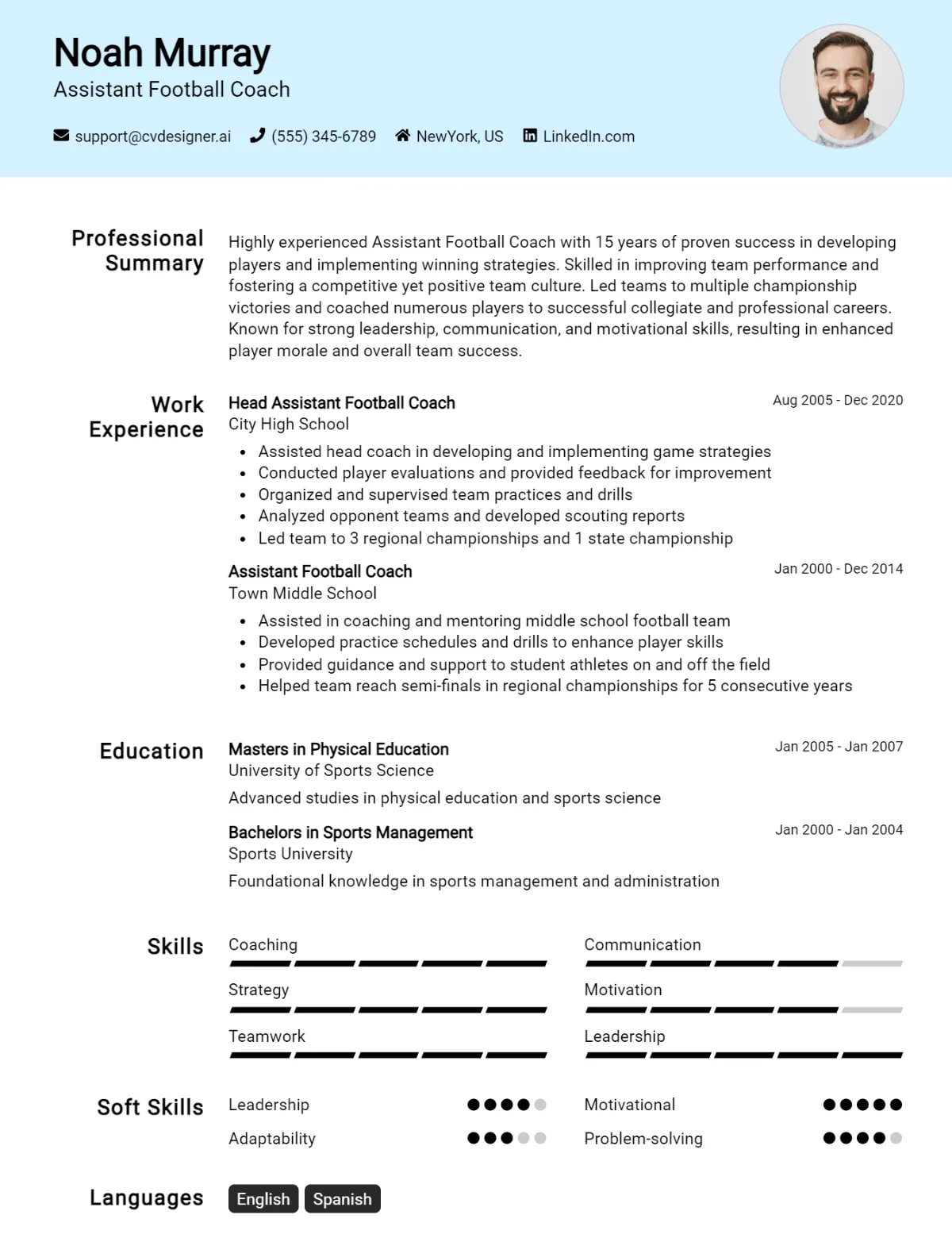 Assistant Football Coach CV Example For 2026: Best Tips & Templates Preview