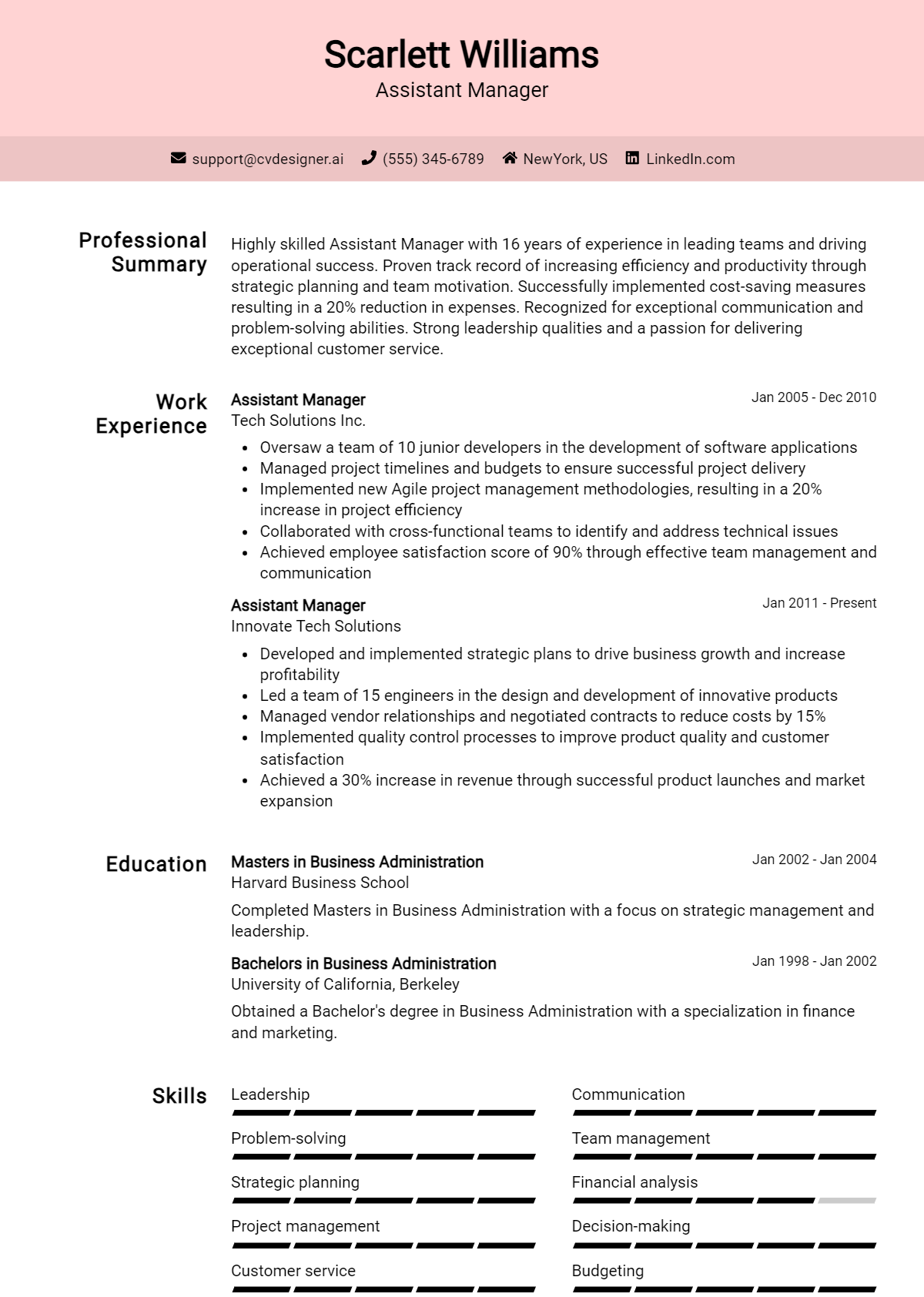 Assistant Manager Resume Example for 2026: Top Templates Preview