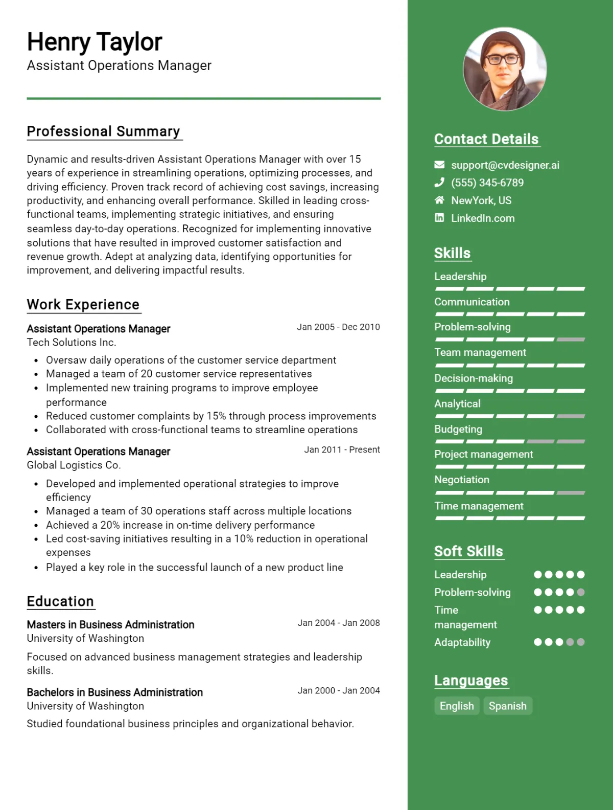 Assistant Operations Manager CV Example For 2026: Free Downloadable Templates Preview