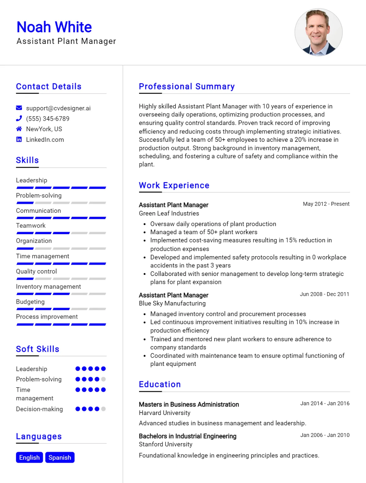 Assistant Plant Manager CV Example For 2026: Effective CV Writing Tips Preview