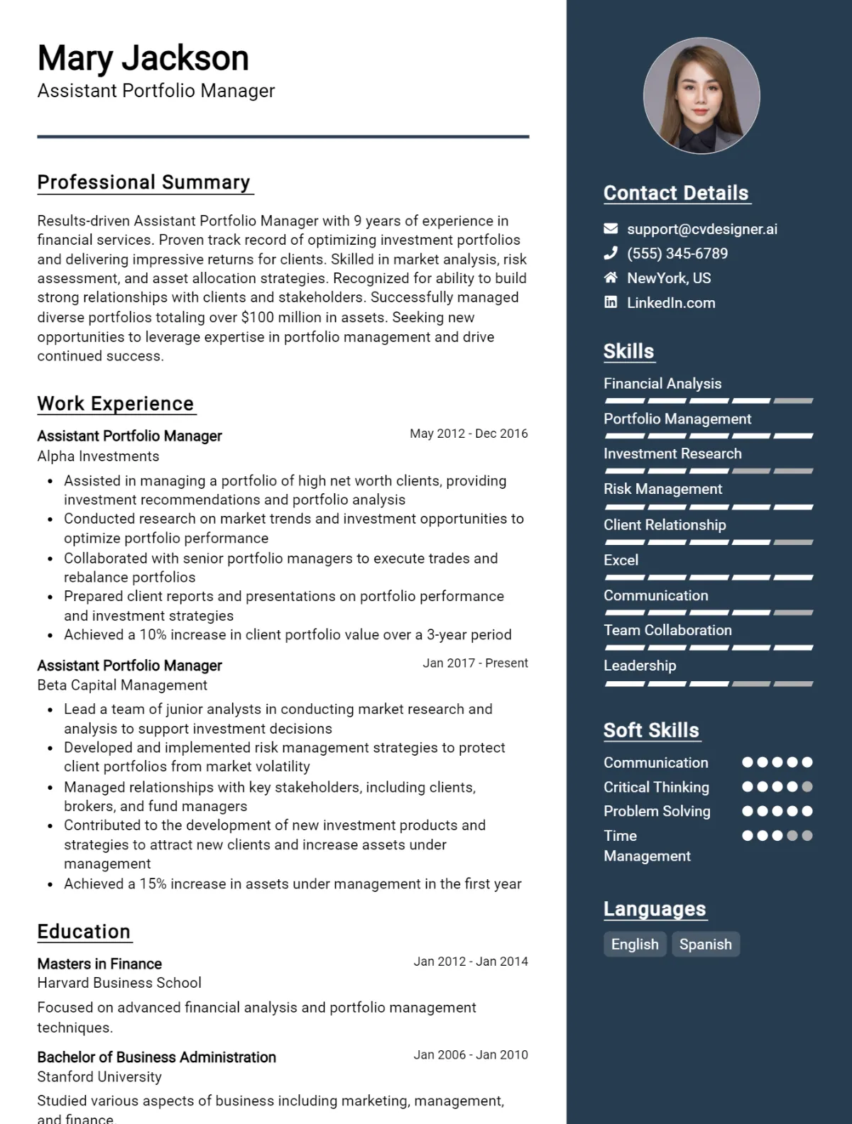 Assistant Portfolio Manager CV Example For 2026: Top CV Skills Preview