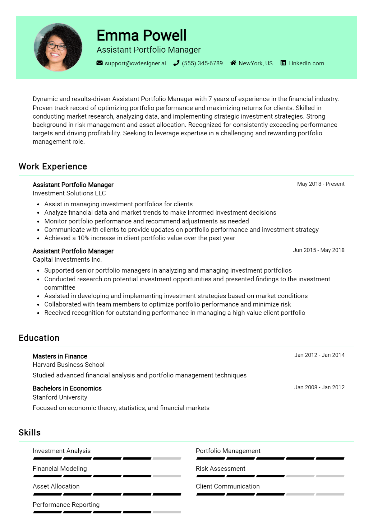 Assistant Portfolio Manager Resume Example for 2026: Tips to Stand Out Preview