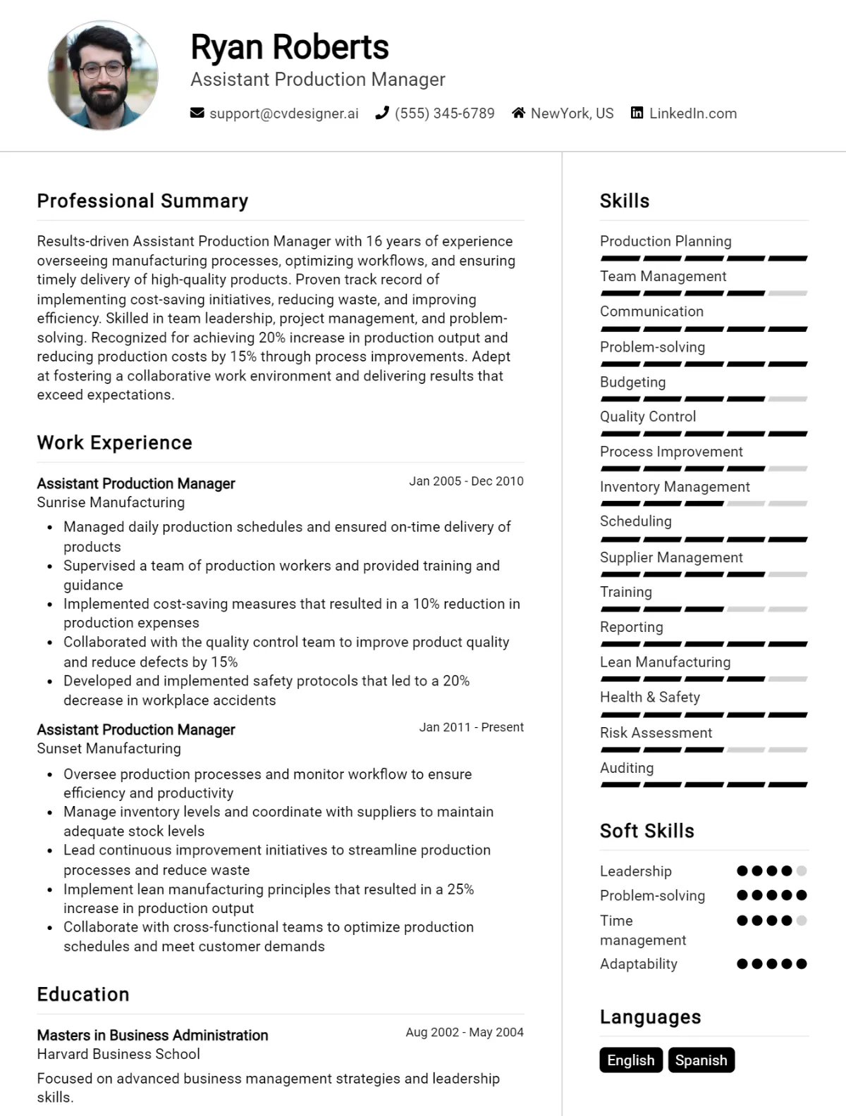 Assistant Production Manager CV Example For 2026: Effective CV Writing Tips Preview