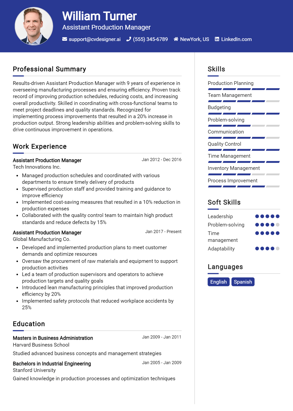 Assistant Production Manager Resume Example for 2026: Top Templates Preview