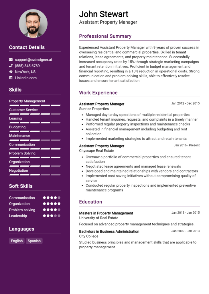 Assistant Property Manager Resume Example